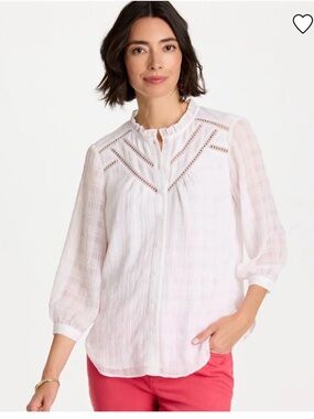 Chico’s Cutwork Trim Chiffon Blouse size medium Excellent